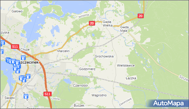 mapa Grochowiska gmina Szczecinek, Grochowiska gmina Szczecinek na mapie Targeo