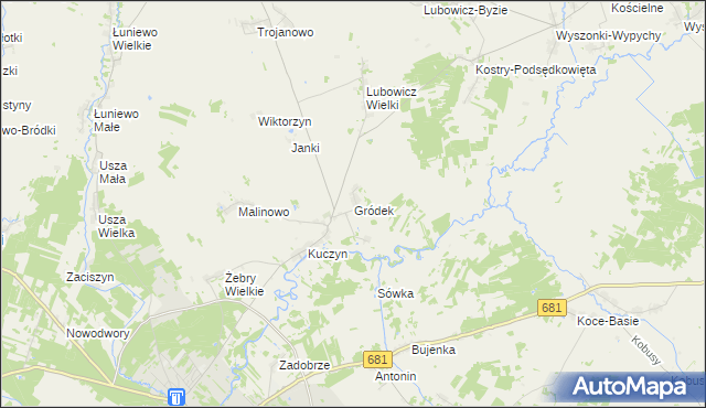 mapa Gródek gmina Klukowo, Gródek gmina Klukowo na mapie Targeo