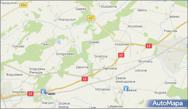 mapa Grodnica gmina Borek Wielkopolski, Grodnica gmina Borek Wielkopolski na mapie Targeo