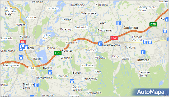 mapa Grodziec gmina Jasienica, Grodziec gmina Jasienica na mapie Targeo