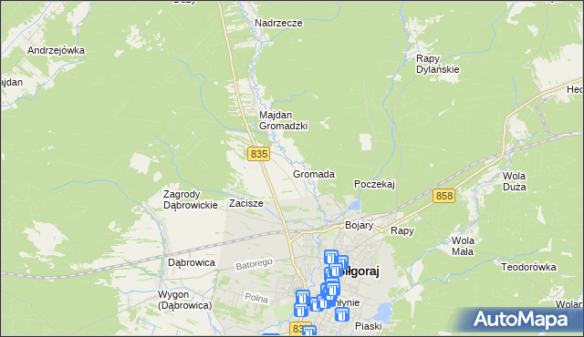 mapa Gromada gmina Biłgoraj, Gromada gmina Biłgoraj na mapie Targeo