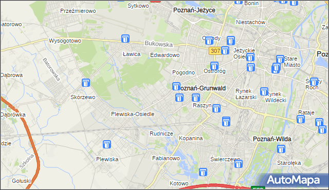 mapa Grunwald gmina Poznań, Grunwald gmina Poznań na mapie Targeo