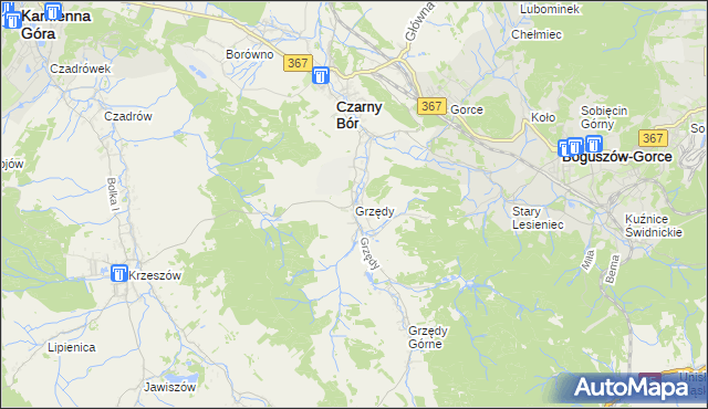 mapa Grzędy gmina Czarny Bór, Grzędy gmina Czarny Bór na mapie Targeo