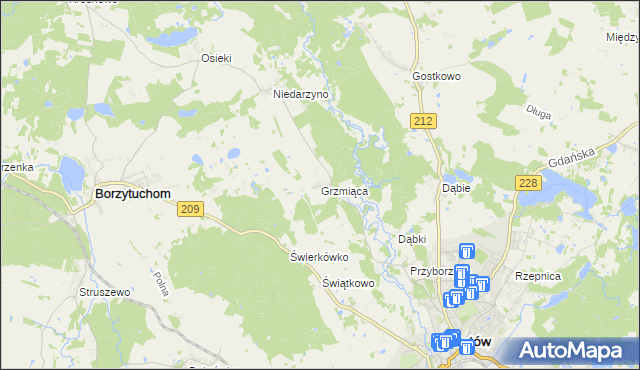 mapa Grzmiąca gmina Bytów, Grzmiąca gmina Bytów na mapie Targeo
