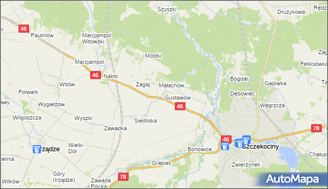 mapa Gustawów gmina Szczekociny, Gustawów gmina Szczekociny na mapie Targeo