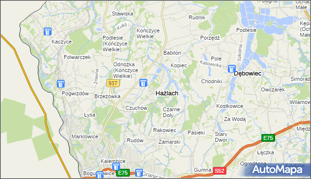 mapa Hażlach, Hażlach na mapie Targeo