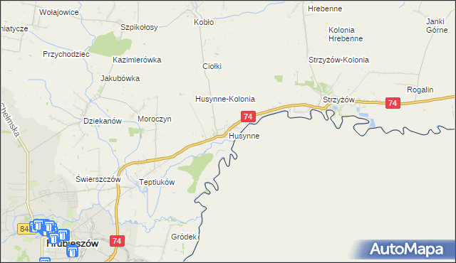 mapa Husynne gmina Hrubieszów, Husynne gmina Hrubieszów na mapie Targeo