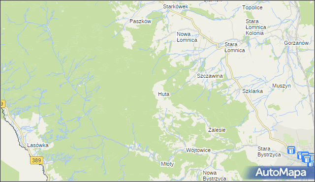 mapa Huta gmina Bystrzyca Kłodzka, Huta gmina Bystrzyca Kłodzka na mapie Targeo
