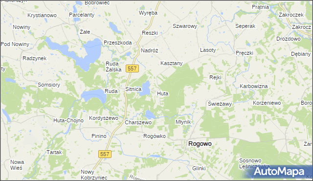 mapa Huta gmina Rogowo, Huta gmina Rogowo na mapie Targeo