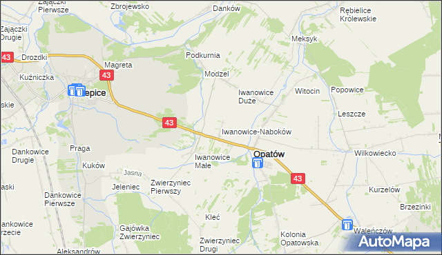 mapa Iwanowice-Naboków, Iwanowice-Naboków na mapie Targeo