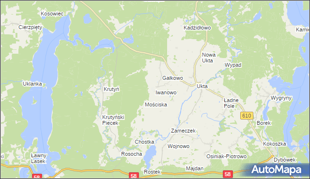 mapa Iwanowo gmina Ruciane-Nida, Iwanowo gmina Ruciane-Nida na mapie Targeo