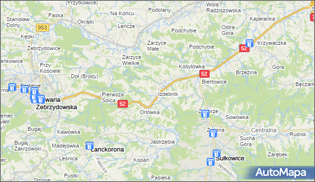 mapa Izdebnik gmina Lanckorona, Izdebnik gmina Lanckorona na mapie Targeo