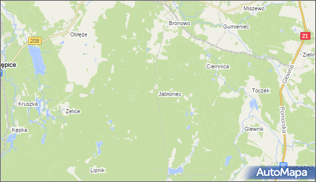 mapa Jabłoniec gmina Kępice, Jabłoniec gmina Kępice na mapie Targeo