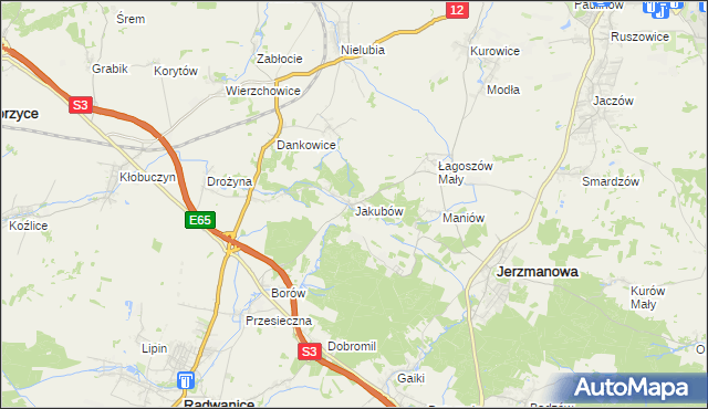 mapa Jakubów gmina Radwanice, Jakubów gmina Radwanice na mapie Targeo