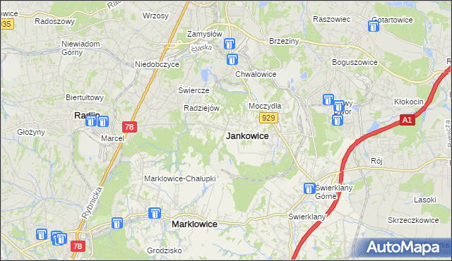 mapa Jankowice gmina Świerklany, Jankowice gmina Świerklany na mapie Targeo