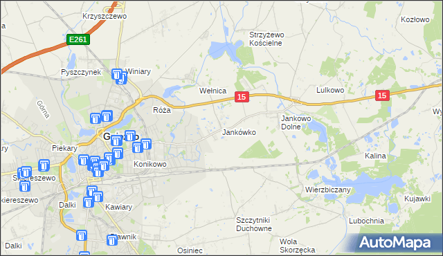 mapa Jankówko gmina Gniezno, Jankówko gmina Gniezno na mapie Targeo