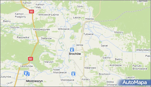 mapa Janów gmina Brochów, Janów gmina Brochów na mapie Targeo