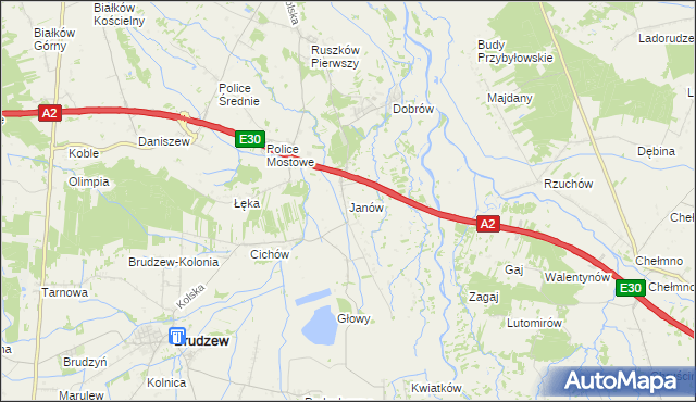 mapa Janów gmina Brudzew, Janów gmina Brudzew na mapie Targeo