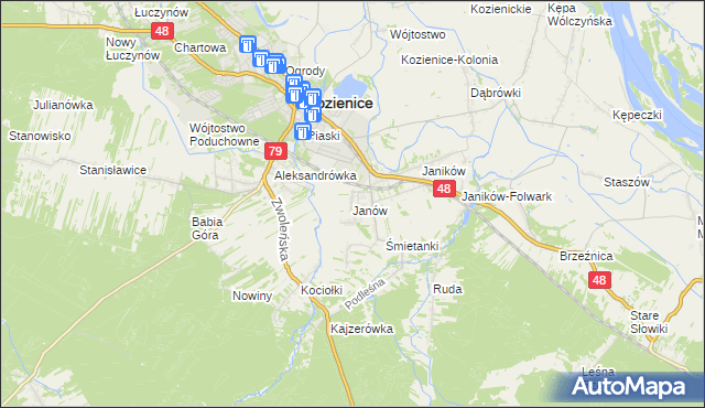 mapa Janów gmina Kozienice, Janów gmina Kozienice na mapie Targeo