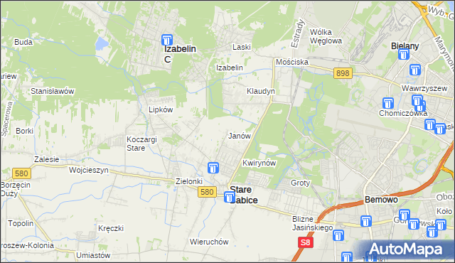 mapa Janów gmina Stare Babice, Janów gmina Stare Babice na mapie Targeo