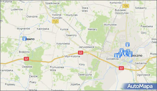 mapa Januszewice gmina Opoczno, Januszewice gmina Opoczno na mapie Targeo