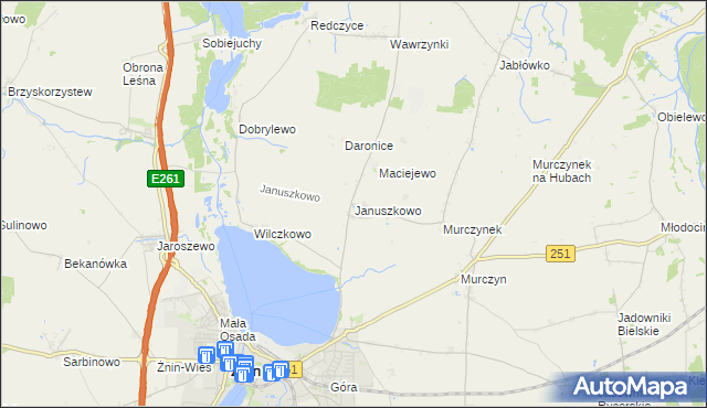 mapa Januszkowo gmina Żnin, Januszkowo gmina Żnin na mapie Targeo