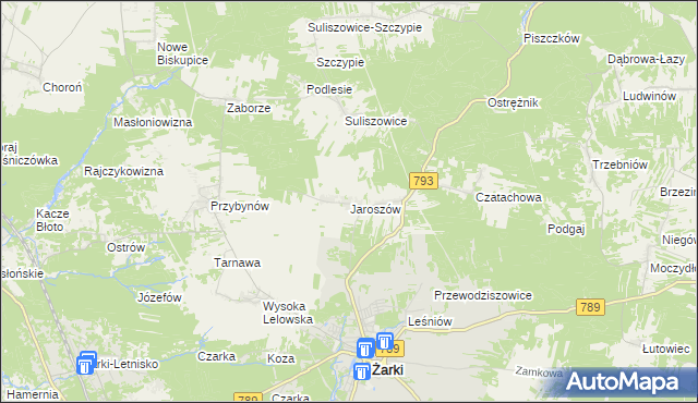 mapa Jaroszów gmina Żarki, Jaroszów gmina Żarki na mapie Targeo