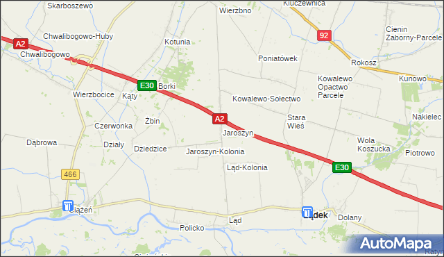 mapa Jaroszyn gmina Lądek, Jaroszyn gmina Lądek na mapie Targeo