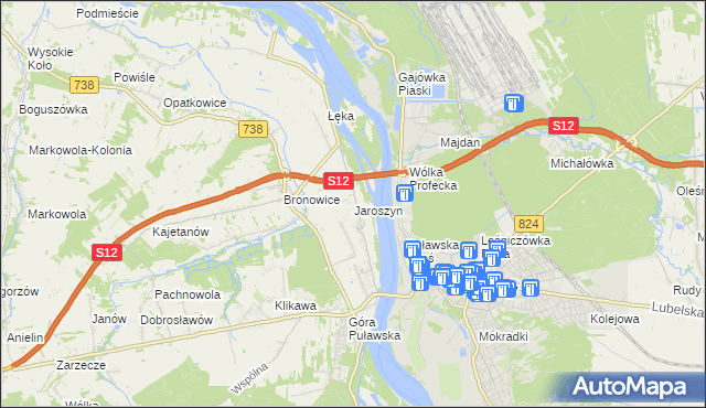 mapa Jaroszyn gmina Puławy, Jaroszyn gmina Puławy na mapie Targeo