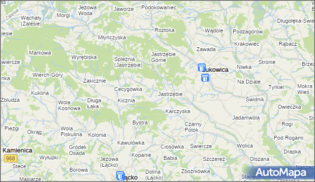 mapa Jastrzębie gmina Łukowica, Jastrzębie gmina Łukowica na mapie Targeo