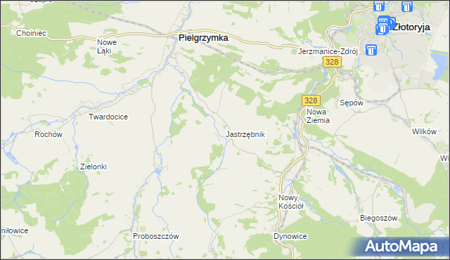 mapa Jastrzębnik gmina Pielgrzymka, Jastrzębnik gmina Pielgrzymka na mapie Targeo