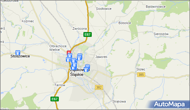 mapa Jaworek gmina Ząbkowice Śląskie, Jaworek gmina Ząbkowice Śląskie na mapie Targeo