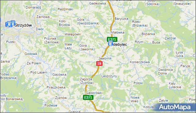 mapa Jawornik gmina Niebylec, Jawornik gmina Niebylec na mapie Targeo