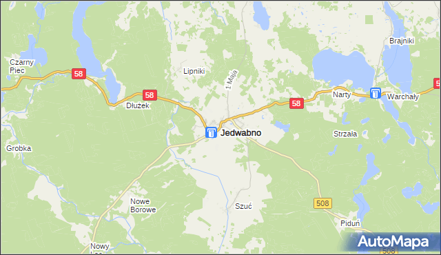 mapa Jedwabno powiat szczycieński, Jedwabno powiat szczycieński na mapie Targeo