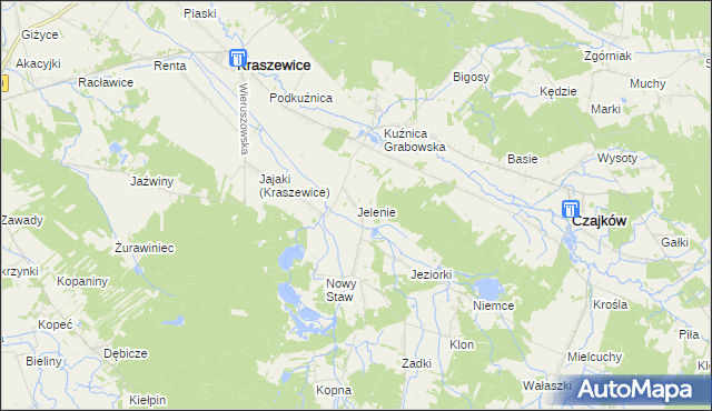 mapa Jelenie gmina Kraszewice, Jelenie gmina Kraszewice na mapie Targeo