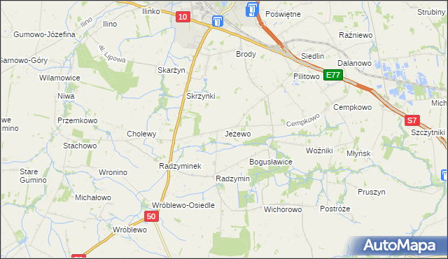 mapa Jeżewo gmina Płońsk, Jeżewo gmina Płońsk na mapie Targeo