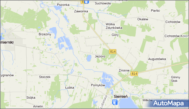 mapa Jezioro gmina Siemień, Jezioro gmina Siemień na mapie Targeo