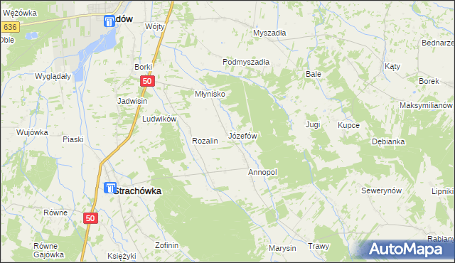 mapa Józefów gmina Strachówka, Józefów gmina Strachówka na mapie Targeo