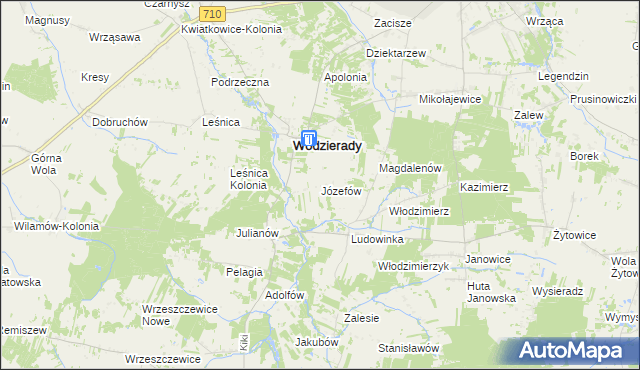 mapa Józefów gmina Wodzierady, Józefów gmina Wodzierady na mapie Targeo