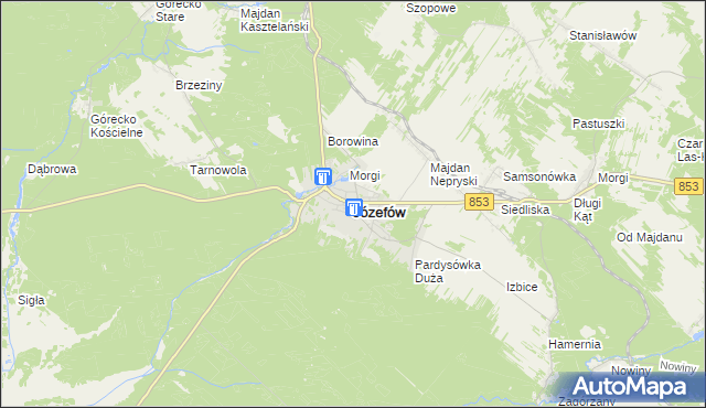 mapa Józefów powiat biłgorajski, Józefów powiat biłgorajski na mapie Targeo