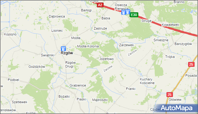 mapa Józefowo gmina Rzgów, Józefowo gmina Rzgów na mapie Targeo