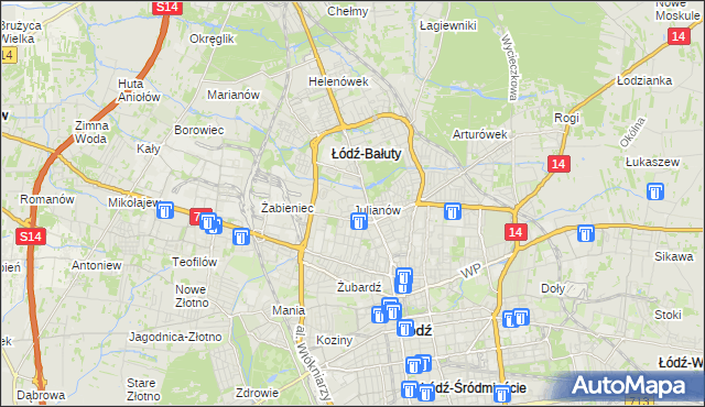 mapa Julianów gmina Łódź, Julianów gmina Łódź na mapie Targeo