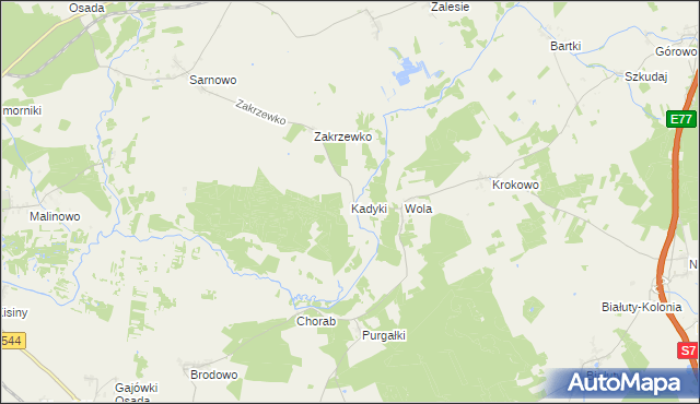 mapa Kadyki gmina Kozłowo, Kadyki gmina Kozłowo na mapie Targeo