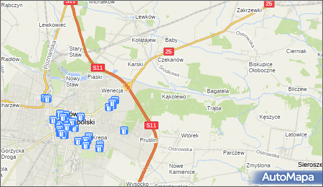 mapa Kąkolewo gmina Ostrów Wielkopolski, Kąkolewo gmina Ostrów Wielkopolski na mapie Targeo