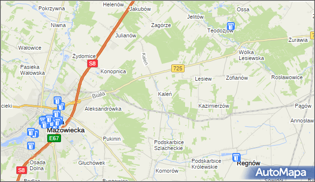 mapa Kaleń gmina Rawa Mazowiecka, Kaleń gmina Rawa Mazowiecka na mapie Targeo