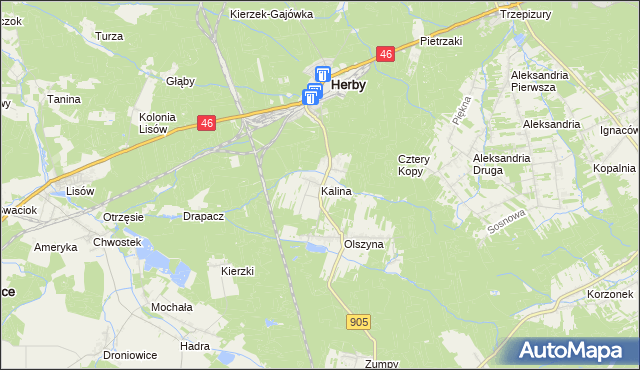 mapa Kalina gmina Herby, Kalina gmina Herby na mapie Targeo