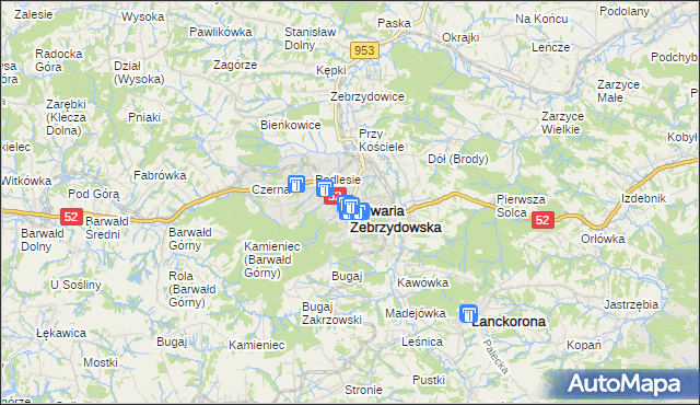 mapa Kalwaria Zebrzydowska, Kalwaria Zebrzydowska na mapie Targeo