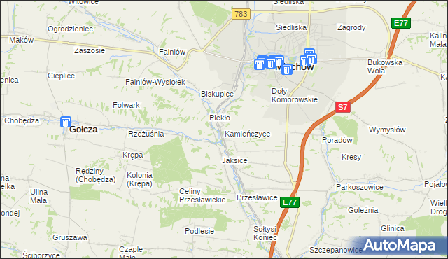 mapa Kamieńczyce gmina Miechów, Kamieńczyce gmina Miechów na mapie Targeo