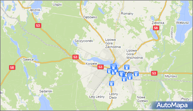 mapa Kamionek gmina Szczytno, Kamionek gmina Szczytno na mapie Targeo