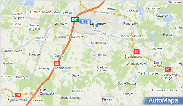 mapa Kamionka gmina Mszczonów, Kamionka gmina Mszczonów na mapie Targeo